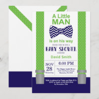 Little Man Baby Shower Invitation Navy Blue Green