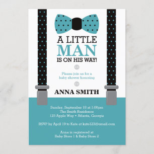 Little Man Baby Shower Invitation, Teal and Black Invitation