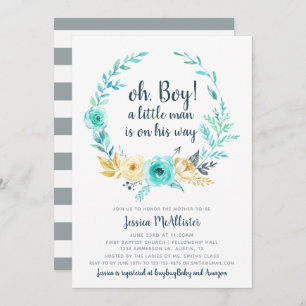 Little Man Baby Shower Invitation Teal Grey Card