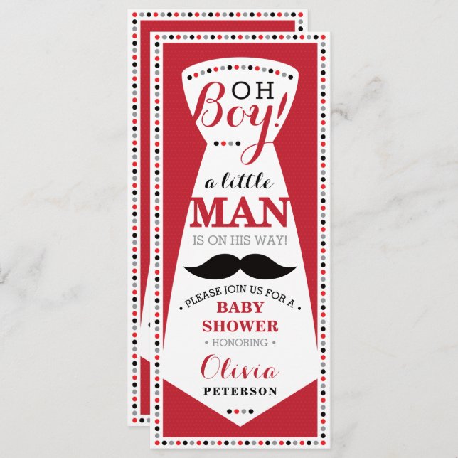 Little Man Baby Shower Invitation, Tie, Red, Black Invitation (Front/Back)