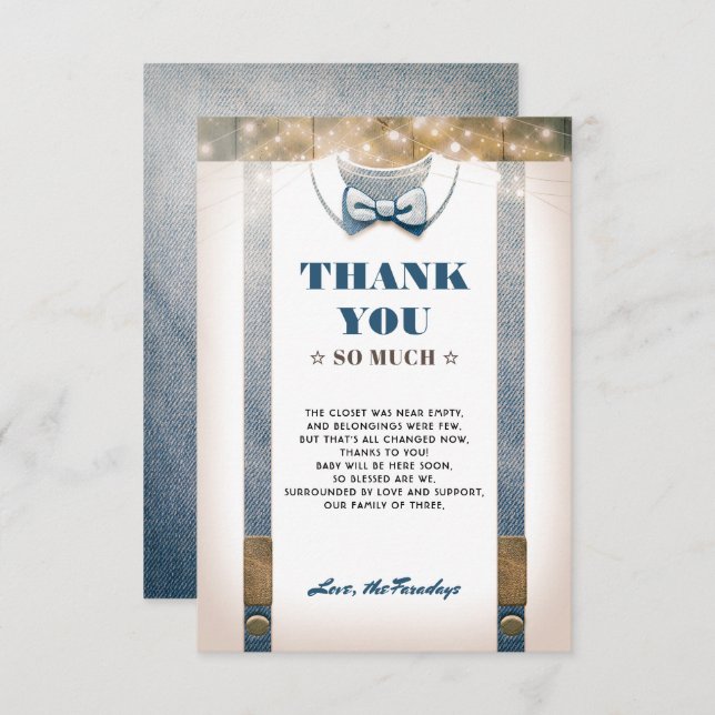 Little Man Baby Shower | Rustic Country Thank You Invitation (Front/Back)