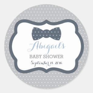 Little Man Baby Shower Sticker, Navy Blue, Grey Classic Round Sticker