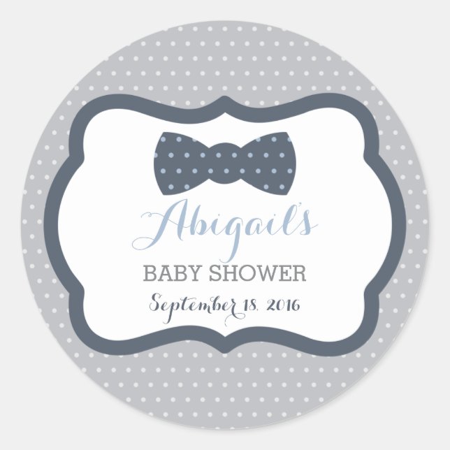 Little Man Baby Shower Sticker, Navy Blue, Grey Classic Round Sticker (Front)