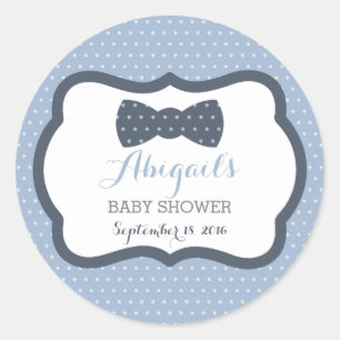 Little Man Baby Shower Sticker, Navy Blue, Grey Classic Round Sticker
