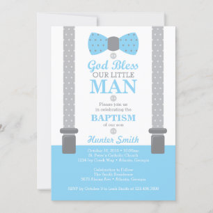 Little Man Baptism Invitation, Baby Blue, Grey Invitation
