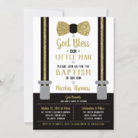 Little Man Baptism Invitation, Black, Gold