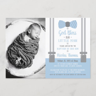 Little Man Baptism Invitation, Blue, Grey Invitation