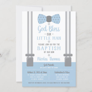 Little Man Baptism Invitation, Blue, Grey Invitation