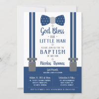 Little Man Baptism Invitation, Navy, Grey