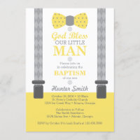Little Man Baptism Invitation, Yellow, Grey