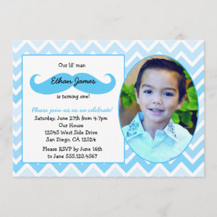 Little Man Birthday First invitation Moustache bas