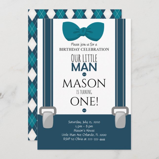 Little Man Birthday Invitation (Front/Back)