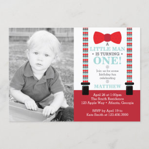 Little Man Birthday Party Invitation with Photo