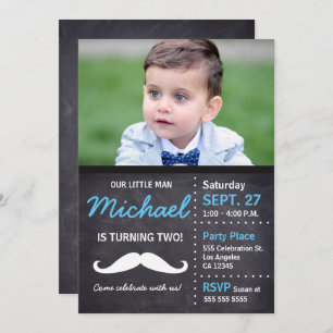 Little Man Birthday Photo Moustache Invitation