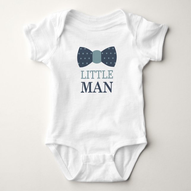 Little Man Bow Tie Baby Bodysuit in Navy and Grey (Front)