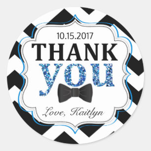 Little Man Bow-tie Chevron Print Thank You Classic Round Sticker