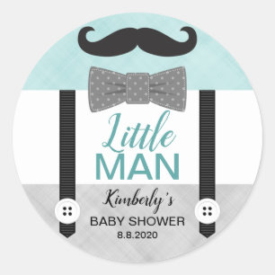Little man bow tie mint green grey boy baby shower classic round sticker