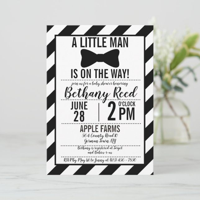 Little Man Bowtie Baby Shower Invitation (Standing Front)