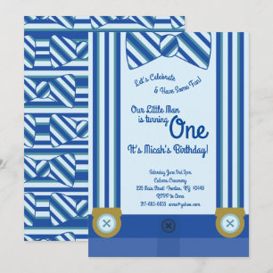 Little Man Boy 1st Birthday Cute Invitations