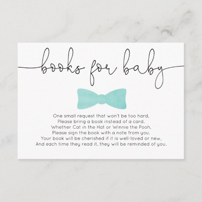 Little man boy baby shower aqua books for baby enclosure card (Front)