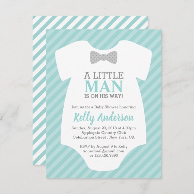 Little Man Boy Baby Shower Invitation - Blue (Front/Back)