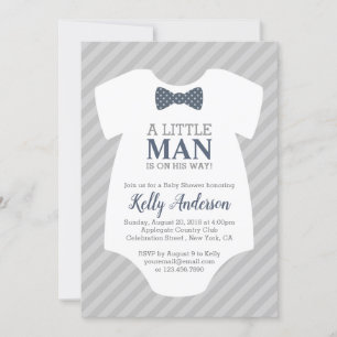 Little Man Boy Baby Shower Invitation - Blue Grey