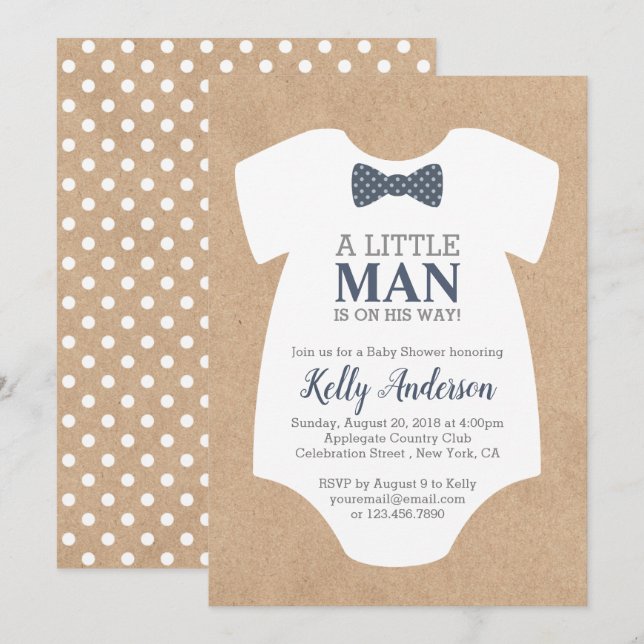 Little Man Boy Baby Shower Invitation - Kraft Card (Front/Back)