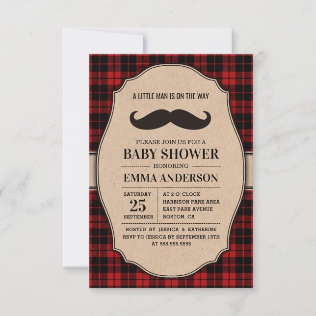 Little Man Boy Baby Shower Invitation - Moustache (Front)