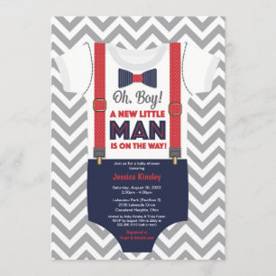 Little Man Boy Baby Shower, Navy Blue and Red Invitation
