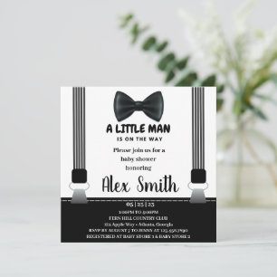 Little Man Boy Black Grey Bow Tie baby shower Invitation