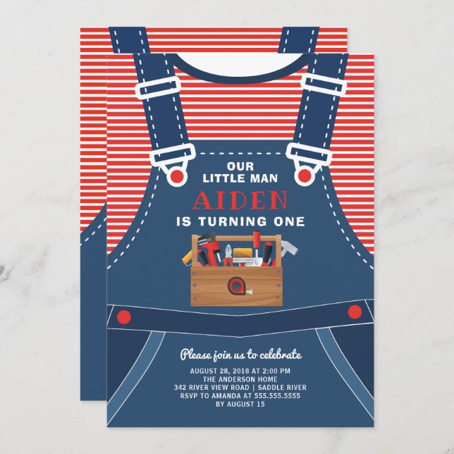 Little Man Boys Birthday Invitation (Front/Back)
