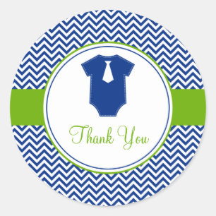 Little Man Chevron Blue Green Baby Shower Classic Round Sticker