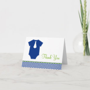 Little Man Chevron Blue Green Thank You Card
