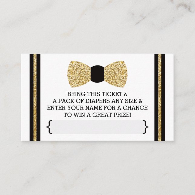 Little Man Diaper Raffle Ticket, Gold, Black Enclosure Card (Front)