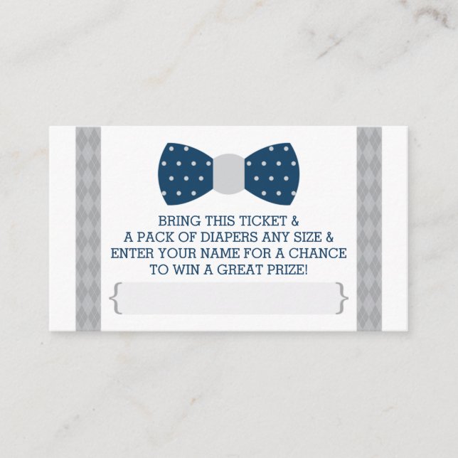 Little Man Diaper Raffle Ticket, Navy Blue, Grey Enclosure Card (Front)