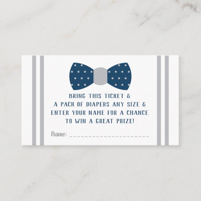 Little Man Diaper Raffle Ticket, Navy, Grey Enclosure Card (Front)