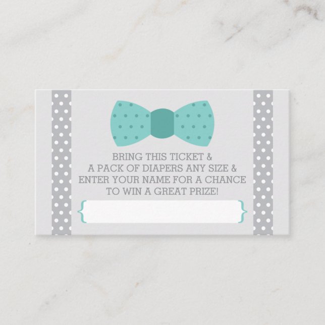 Little Man Diaper Raffle Ticket, Teal, Grey Enclosure Card (Front)