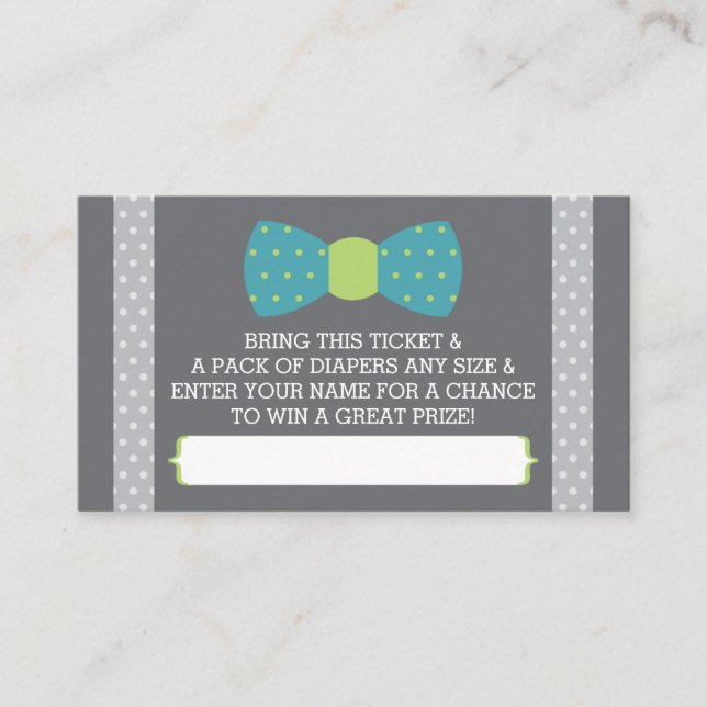 Little Man Diaper Raffle Ticket, Teal, Lime, Grey Enclosure Card (Front)