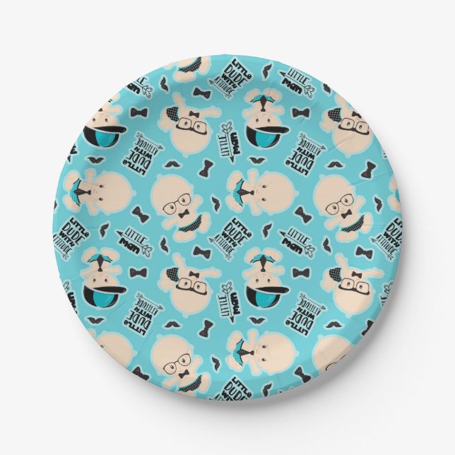 Little man dude party word art plate (Front)