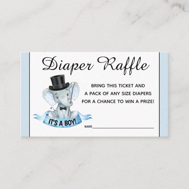 Little Man Elephant Diaper Raffle Tickets Enclosure Card (Front)