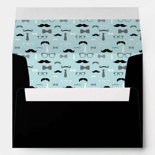 Little Man Envelope, Moustache, Baby Blue, Black Envelope (Back (Bottom))