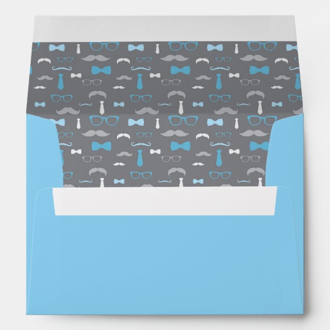 Little Man Envelope, Moustache, Baby Blue, Grey Envelopes (Back (Bottom))