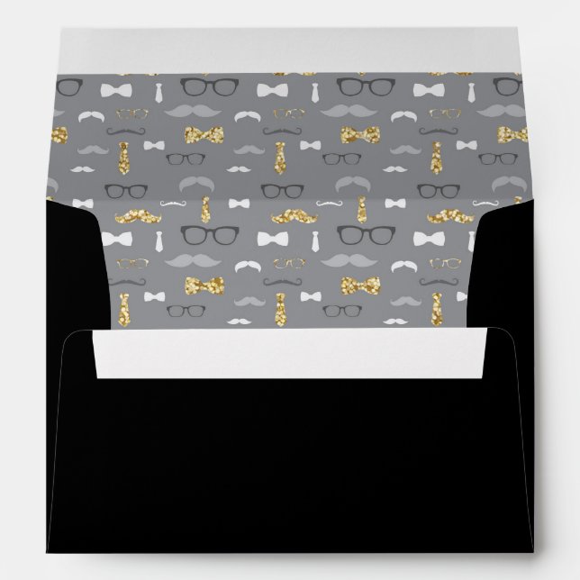 Little Man Envelope, Moustache, Black, Faux Glitte Envelope (Back (Bottom))
