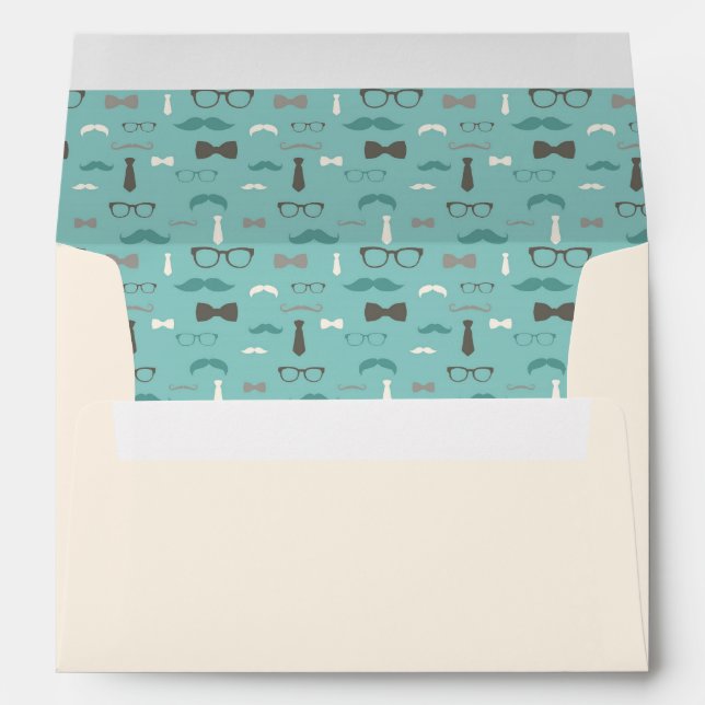 Little Man Envelope, Moustache, Ivory, Teal, Tan Envelopes (Back (Bottom))
