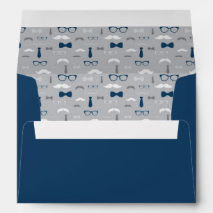 Little Man Envelope, Moustache, Navy Blue, Grey Envelopes