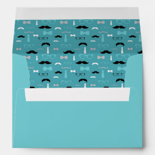 Little Man Envelope, Moustache, Teal, Aqua, Black Envelope