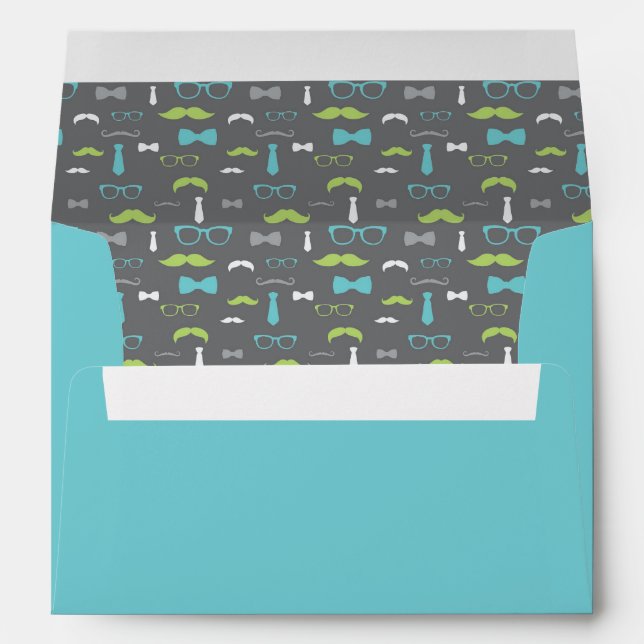 Little Man Envelope, Moustache, Teal, Grey, Green Envelope (Back (Bottom))