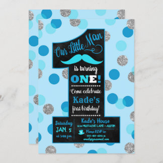 Little Man First Birthday Invitation Chalkboard