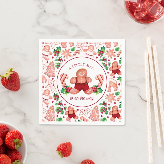 Little Man Gingerbread Christmas Baby Shower  Napkin (Insitu)