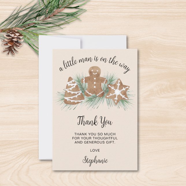 Little Man Gingerbread Christmas Baby Shower  Thank You Card (Creator Uploaded)